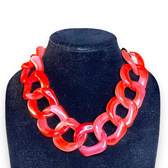 Mika Chunky Lucite Acrylic Chain Link Statement Necklace 17-20” Florescent - Picture 10 of 10